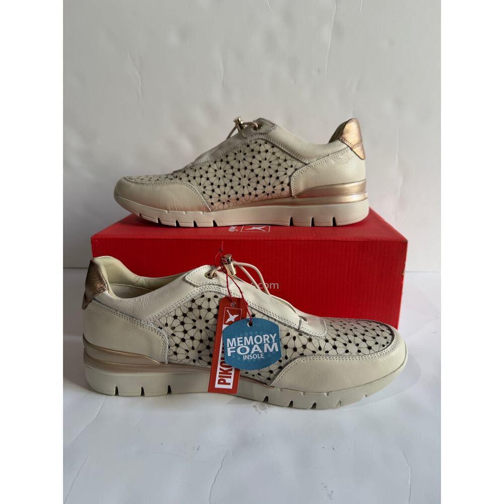 Pikolinos Cantabria Leather Sneakers Perforated Floral Nata Off White Sz 42 US11